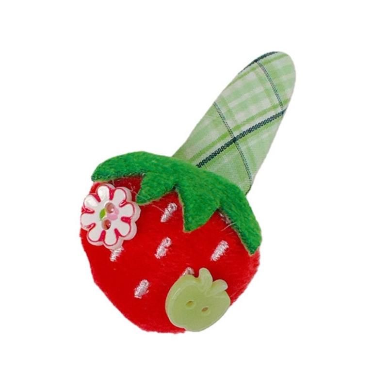 Adorable Strawberry Checkered Green Fabric Hair Clip Handmade Lightweight Design for Girls Fashion Hair Accessory