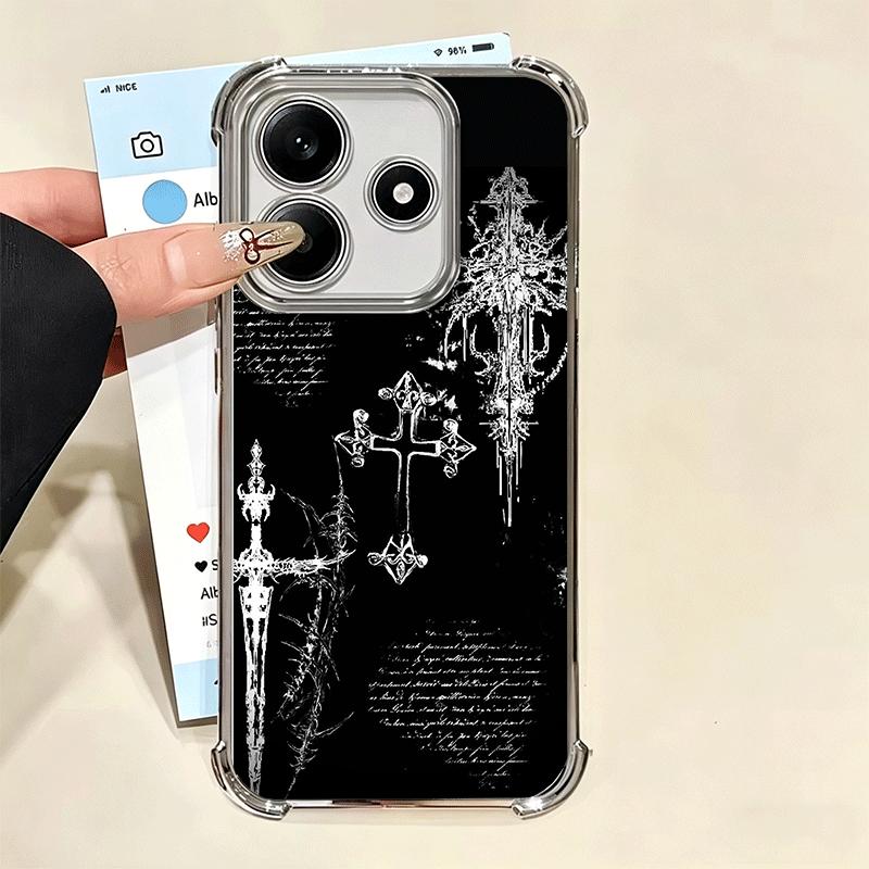 Custodia Morbida per Telefono con Sigillo Crociato Cyber Gotico per Xiaomi Redmi Note 14 15 Pro Plus 13 12 11S 11T 5G 10 9S 9 Placcata Anti-Caduta Fundas