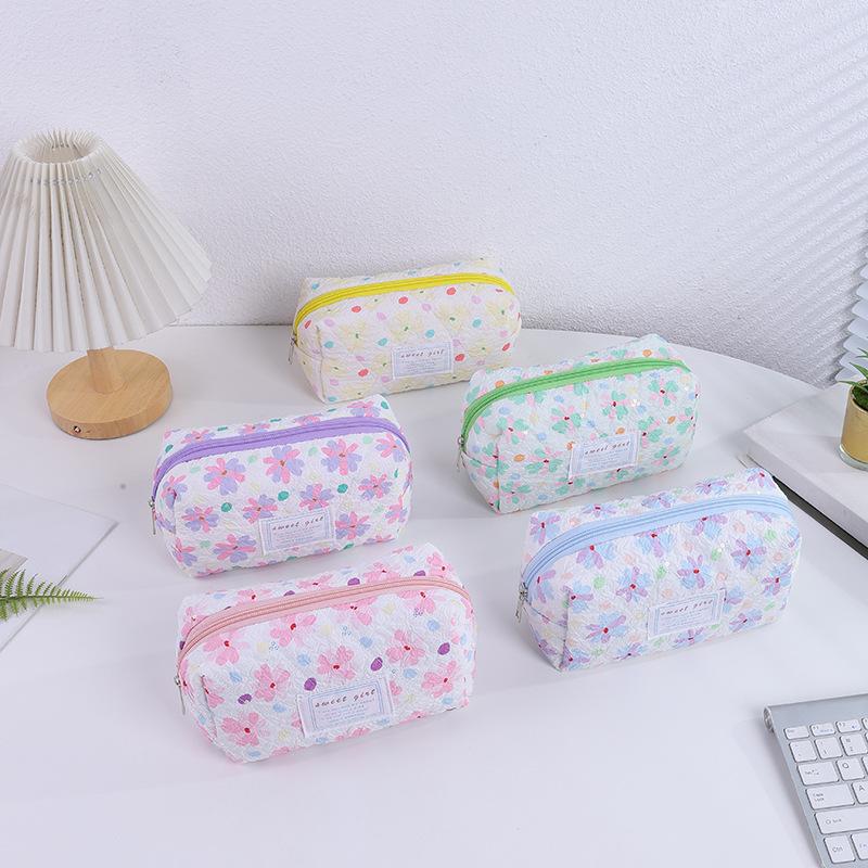 Sweet Cute Floral Pen Case Cosmetic Bag Girl Sundries Makeup Storage Bags Travel Portable Organizer Bag Student Stationery Gifts