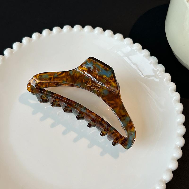 French Acetic Acid Print Hollow Hair Claws for Women Simple Large Shark Clip Back of Head High Volume of Hair Accessories