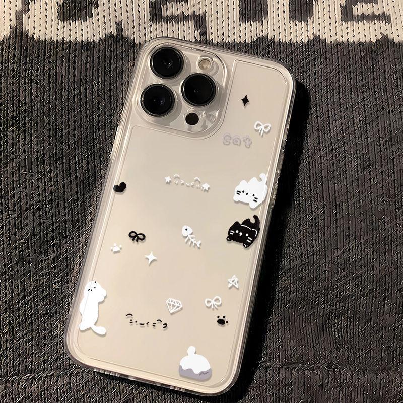 Kitten & Bow Cartoon Phone Case for Apple iPhone 13, 14, 15, 16 Pro/Max with Precise Cutouts