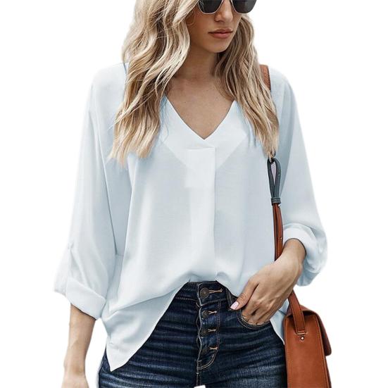 Buy Women Office Shirt Solid Color V 