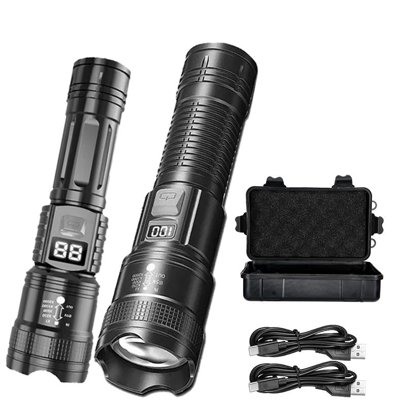 Wysokiej Mocy Latarki LED 2000LM Taktyczna Latarka ze Światłem Wyświetlacza Ładowanie USB Kemping Wędkarstwo Awaryjna Latarnia z Zoomem