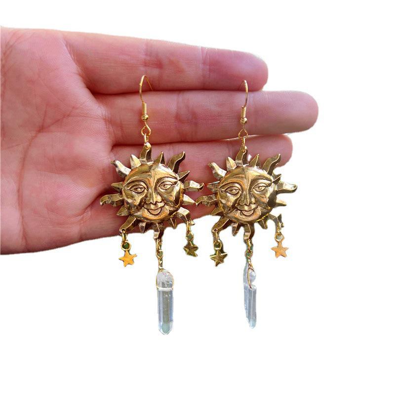 Moon, Sun, Stars, and Raw Quartz Earrings - Cross-border Foreign Trade Collection