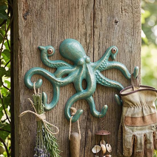 Gancho Decorativo para Abrigos de Pulpo de Hierro Fundido, Colgador de Metal Rústico para Ropa en Pared, Portarrollos para Toallas de Mano Náutico para Dormitorio Baño Cocina