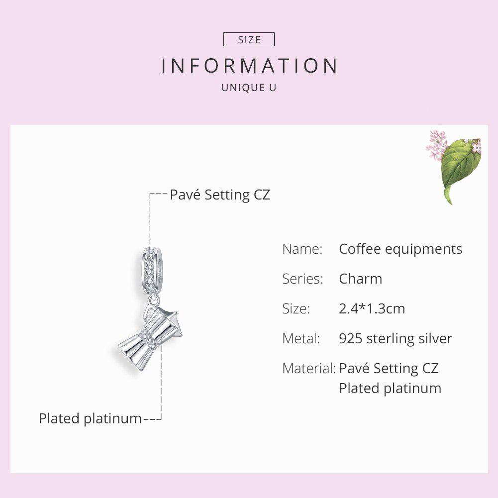 BAMOER 925 Sterling Silver Afternoon Tea Pot Coffee Cup Pendant Charm for Original Bracelet Jewelry