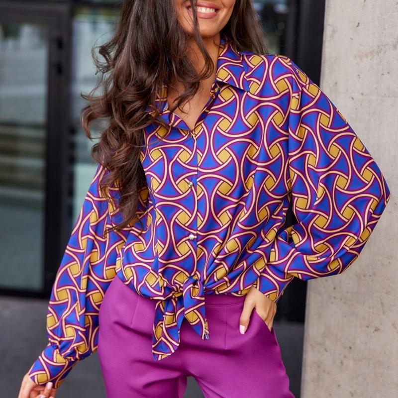 

Женская весенне-осенняя свободная рубашка с принтом, удобный и повседневный кардиган, рубашка с длинным рукавом XL фиолетовый