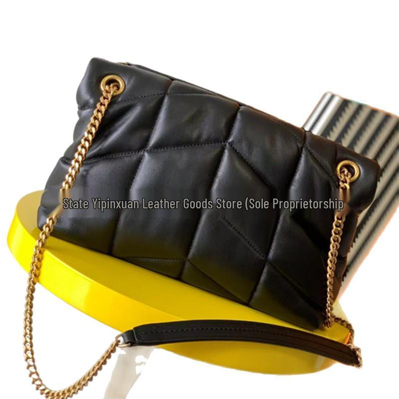 

Lux 2025 Genuine Leather Quilted Puff Pillow Bag - LouLou Puffer Cloud Bag for Women Black