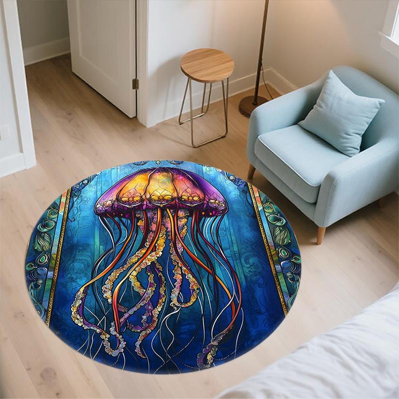 Marine Animals,Round Area Rug,Carpet Rug for Living Room Bedroom Sofa Playroom Decor,Non-slip Floor Mat