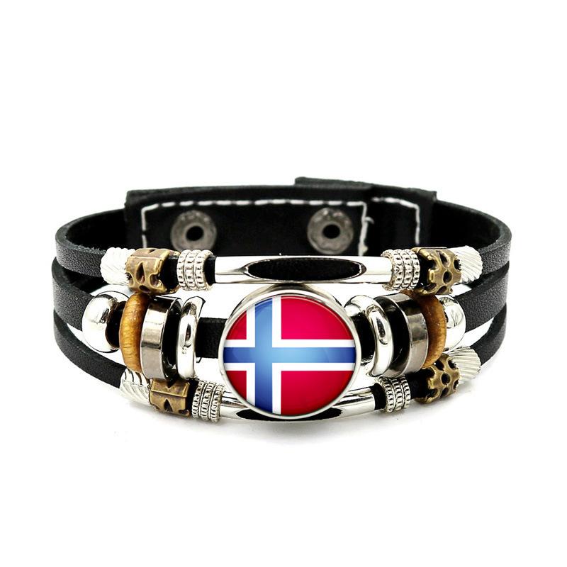 Factory National Country Flag Design Bracelet Crystal Bead Snap Button Sports National Team Jewelry Gift Leather Wrap Bracelet