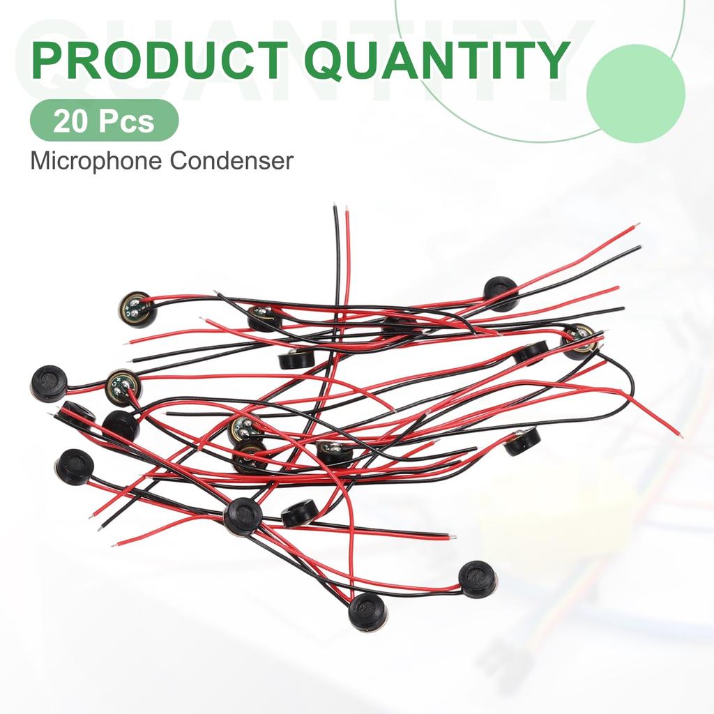 Uxcell Electret Condenser 4mm Mini Microphone with 50mm Lead for Voice Use 20-Pack Microphones, Diameter, Wire, 58dB, Black,