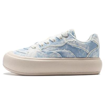 Li Ning Cream Puff Platform Slip Resistant Low Top Skateboard Shoes Women's Denim Sky Blue AZGT026-10