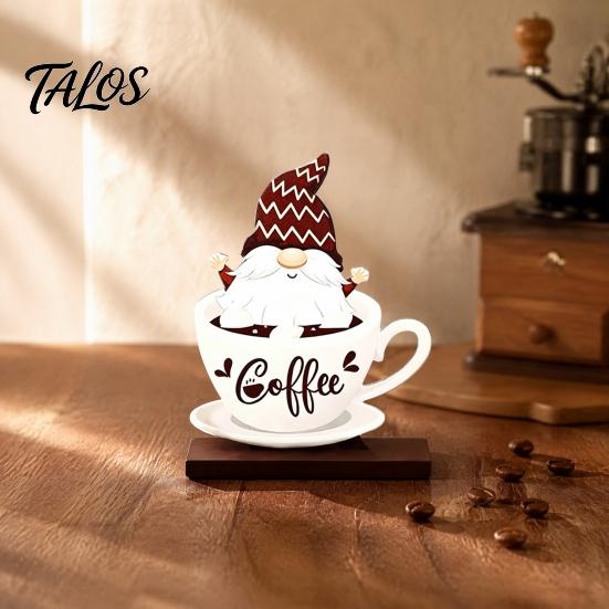 Coffee Bar Tiered Tray Decor Table Ornament, Wooden Theme Stand with Stable Rustic Ornaments Base, Retro Farmhouse for Kitchen Station Countertop Set