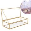 Golden Rectangular Vintage Jewelry Organizer Box with Hinged Lid and Mirrored Bottom Glass Jewelry Box Decorative for Home