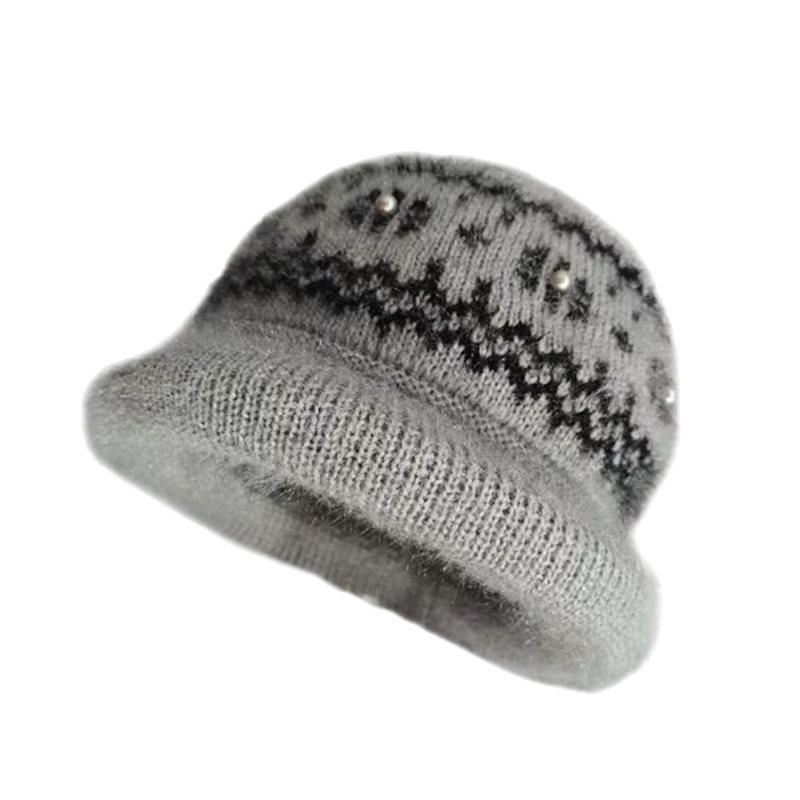 Autumn and winter hats, women's knitted ear protectors, handmade wool hats, thickened thermal basin hats, cold-proof mother hats, handmade embroidery