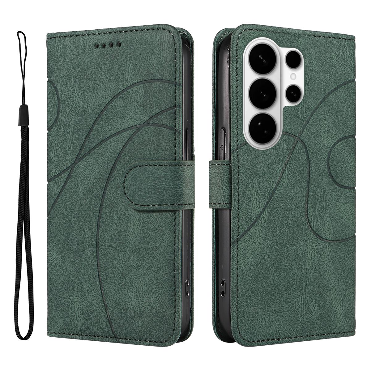 

For Samsung Galaxy S26 Ultra Wallet Case Leather Phone Cover Stand with Curved Line Design - Black