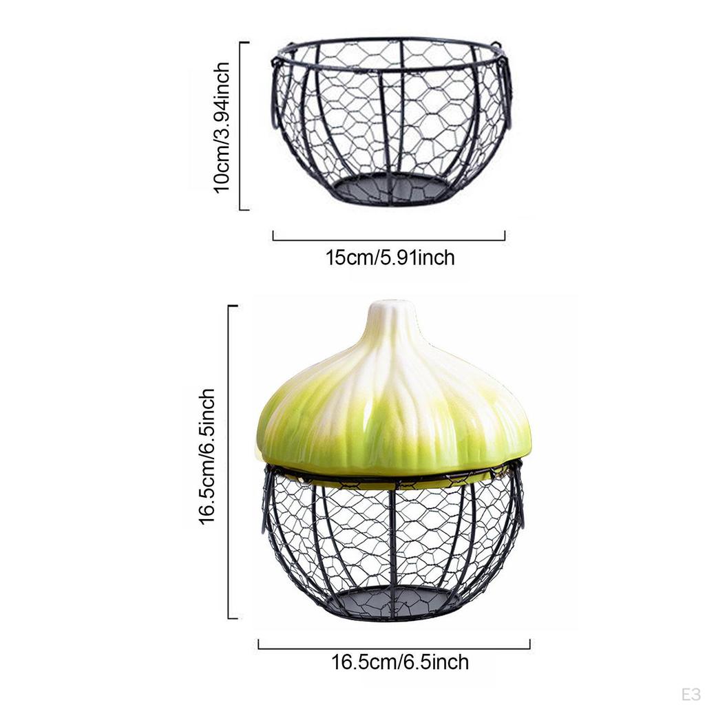 Ceramic Egg Basket with Handles, Portable Woven Iron Storage for Eggs, Fruit And More.