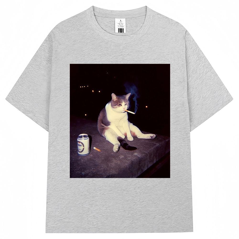 Funny Cat Smoking Meme Graphic TShirts Unisex Unisex Creativity Popular Cat Lover T Shirt Cool Oversized Cotton Vintage Tee Shirts
