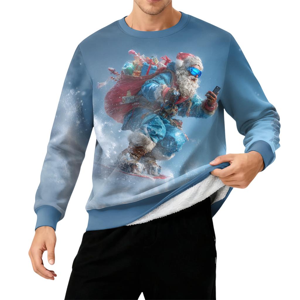 Herren Rundhals Fleecegefüttert Dick Einfarbig Sweatshirt