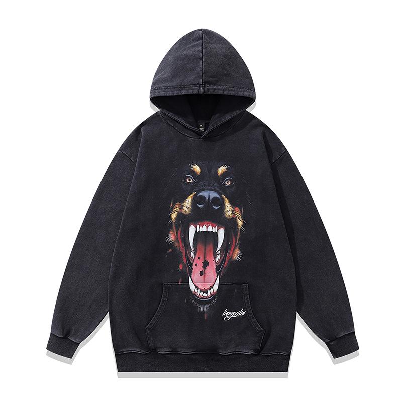 Tkpk American High Street Washed Retro Hooded Sweater Autumn And Winter Direct Injection Printing Loose Hoodie Jacket Men And Women