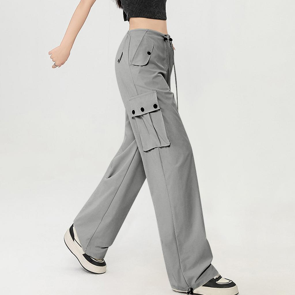 Women's Summer Thin Loose Straight Leg Pants With Multiple Pockets High Waist And Wide Legs Quick Drying Sports Pants (Regular Style)