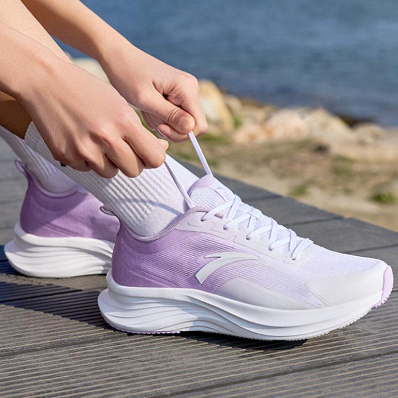 New Anta Cushioned Slip Resistant Low Top Running Shoes Women's White Purple 122425541-2