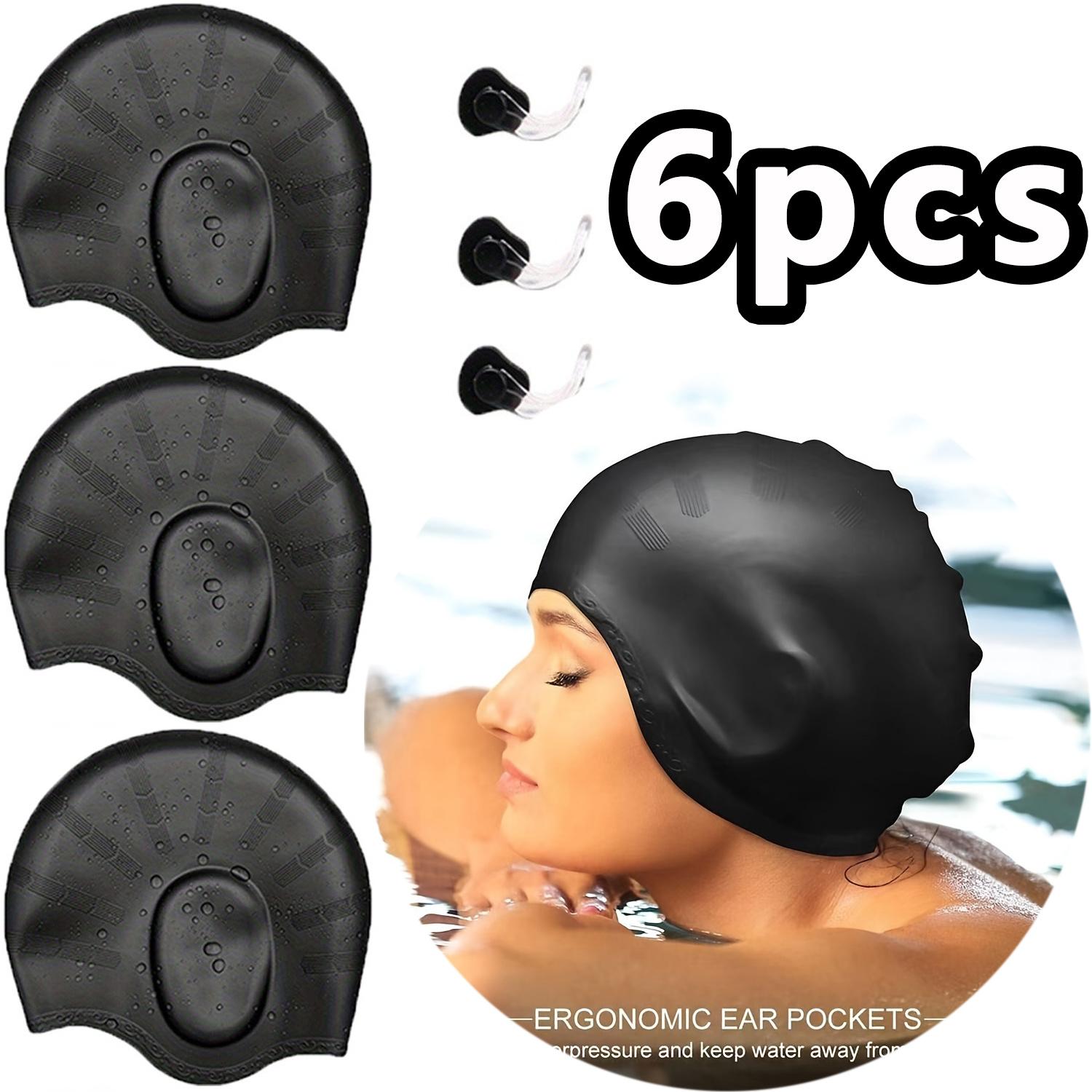 6Pcs 3 Swimming Caps + 3 Nose Protectors To Prevent Water From Entering The Nose, 3D Fit Design, Waterproof, Comfortable And Non-Slip, Prevents Hair 6pcs чёрный