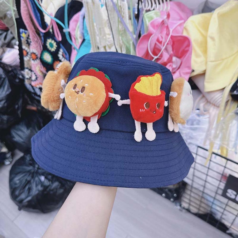 Breathable Sunscreen Basin Cap Adjustable Cartoon Sunshade Hat Cute Hamburger Fisherman Hat  Women