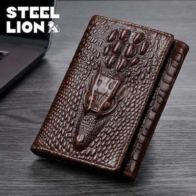 Vintage Men's Genuine Leather Crocodile-Embossed Wallet RFID Blocking Multi-Card Slots Photo Insert