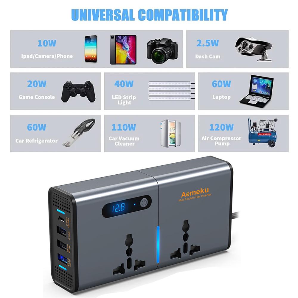 Autonabíječka Měnič DC 12V na AC 220V 110V 200W Auto Měnič Type-C USB Rychlonabíječka EU US Zásuvka Autonabíječka Napájecí Adaptér