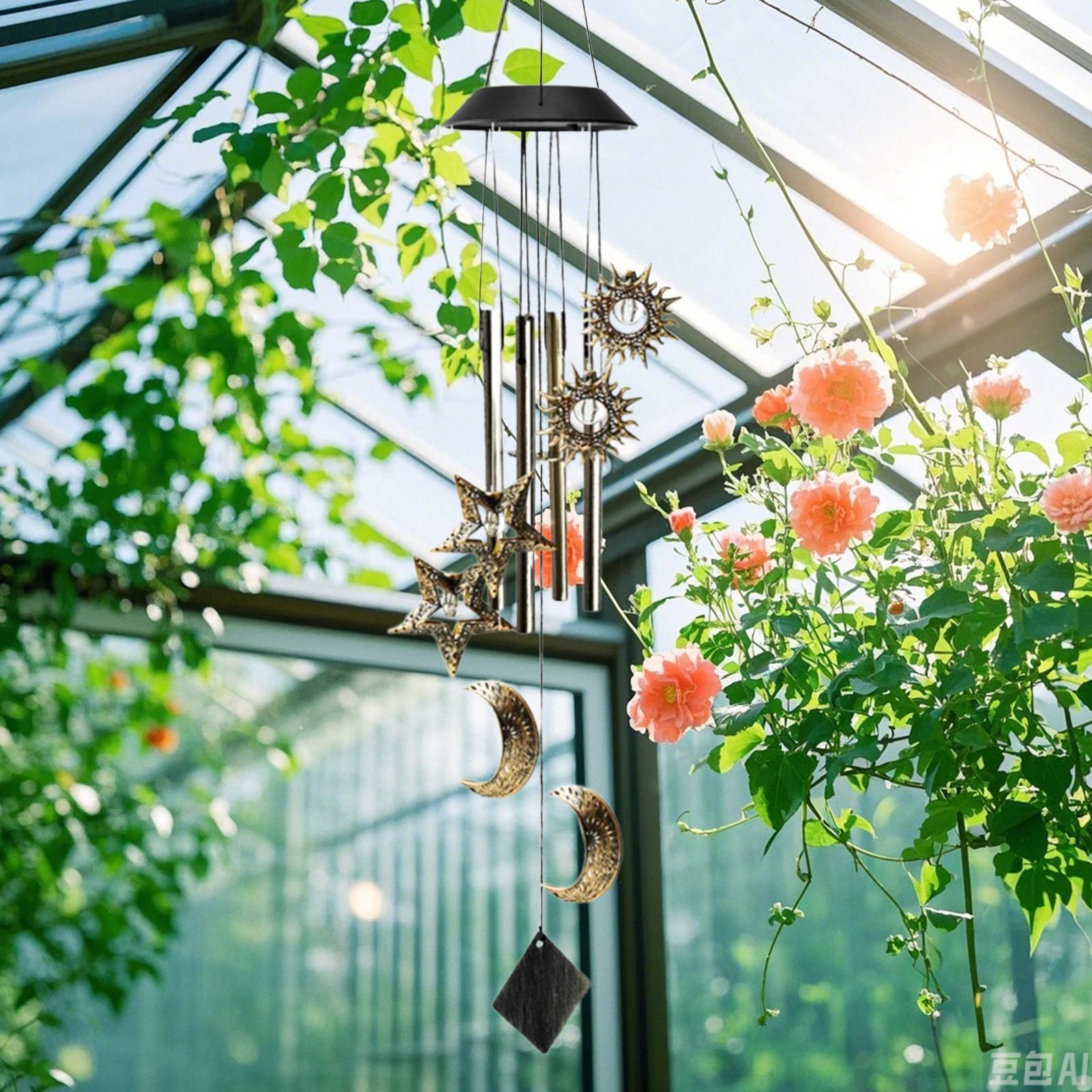 

Garden Solar Wind Chimes Solar Wind Chimes for Outside Ambient Lighting Waterproof Moon Star Decor Lawn Ornaments for Patio Yard CN