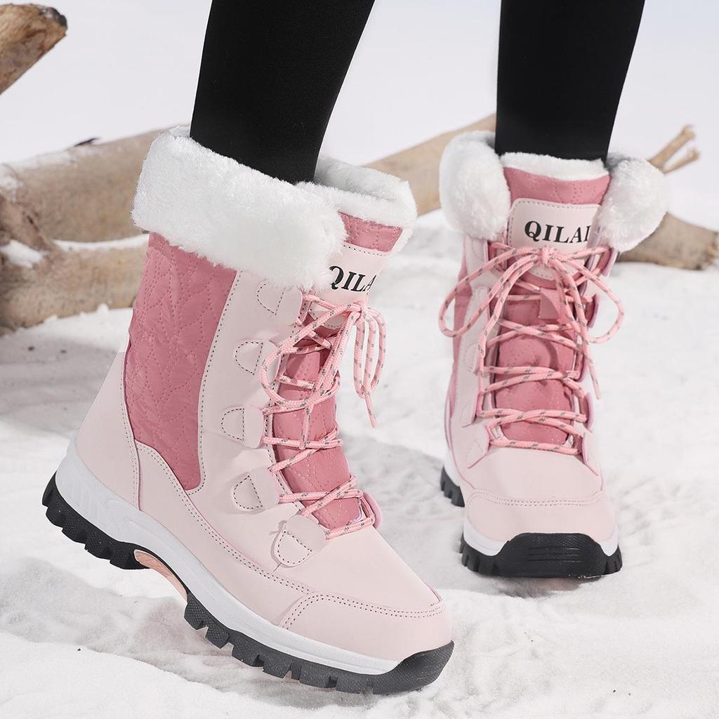 Women's Plus Size High-Top Snow Boots - Warm, Outdoor Hiking & Ski Boots with Velvet Lining