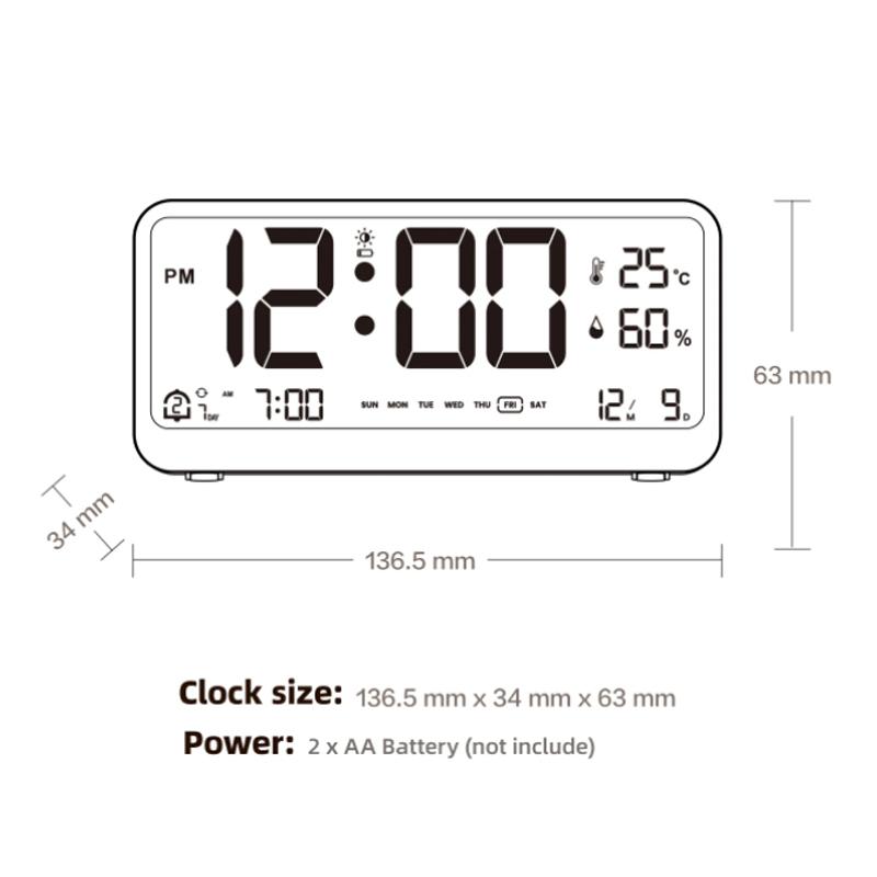 Multi-function Digital Clock LED Brightness Adjustable Temperature & Humidity Display Dual Mode Alarm Clock Bedside Desk Clock