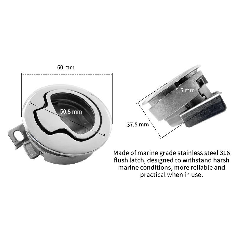 Alastin 316 Stainless Steel Marine Round Turning Lock Deck Latch Flush Pull Mount Cabinet Lock Latch ALS6250B