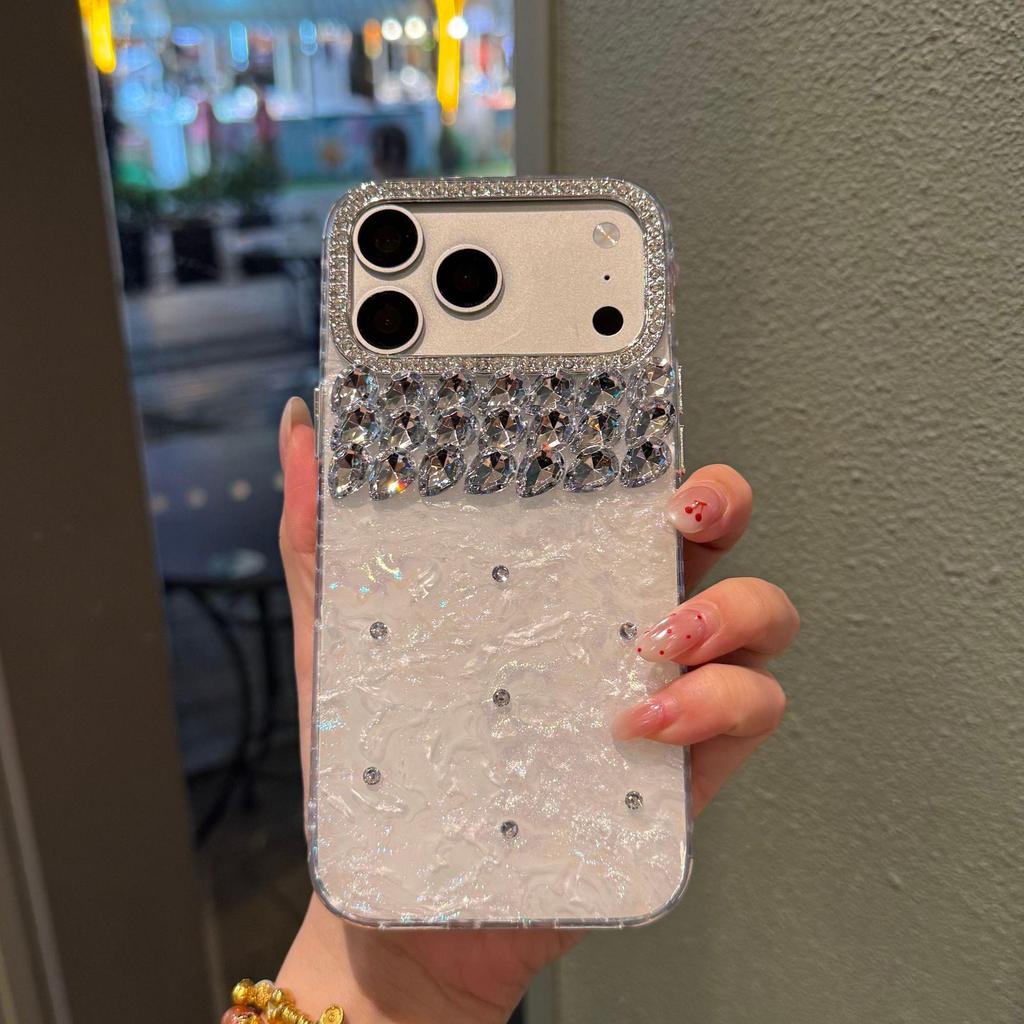 Light Luxury Pearlescent Half-Diamond Case for iPhone 13/14/15/16/17 Pro/Pro Max