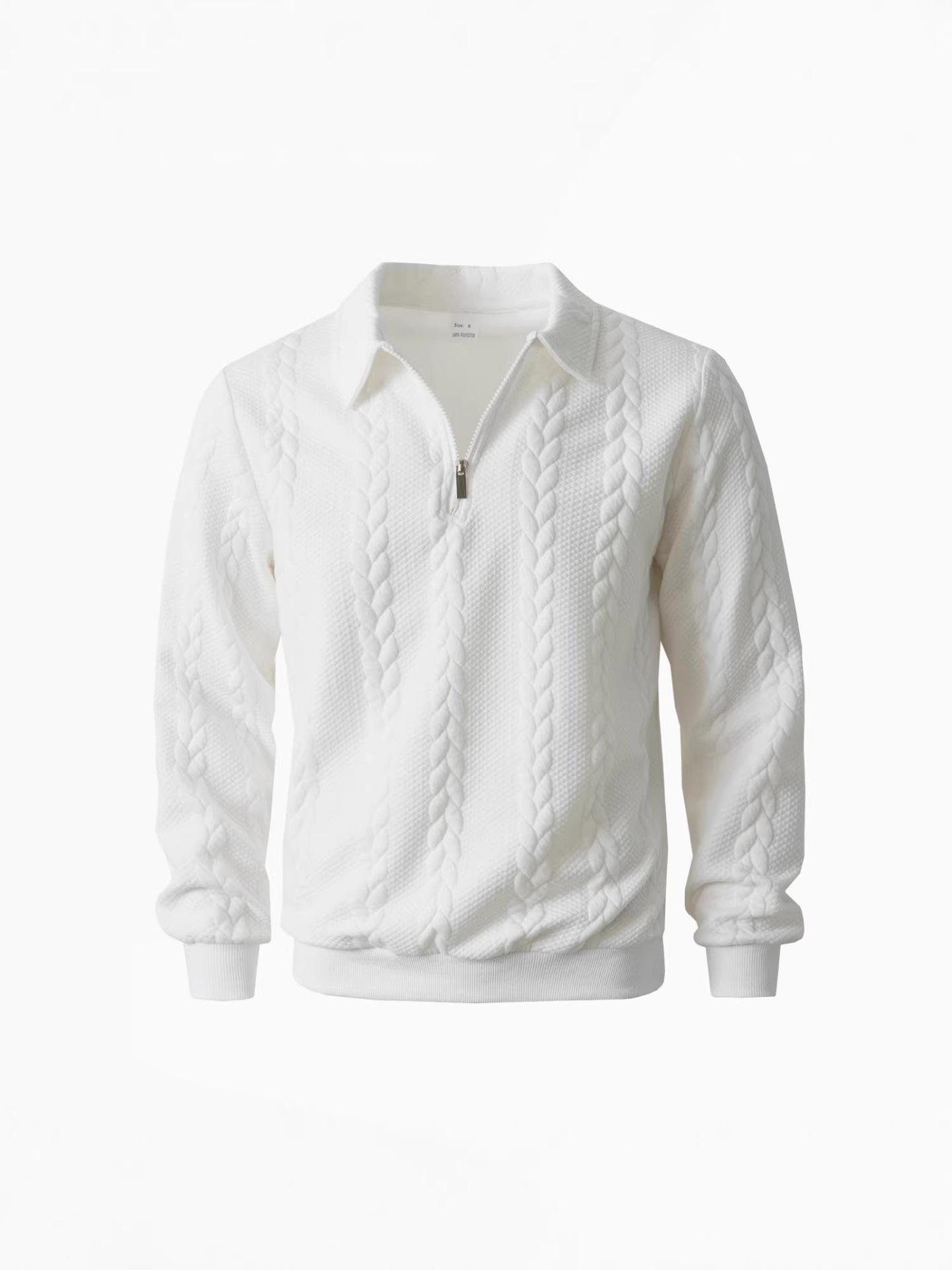 

Men’s Fashionable Jacquard Knit Hoodie - European Size, Spring/Autumn Lapel Design, Casual Long Sleeve Outerwear Small білий