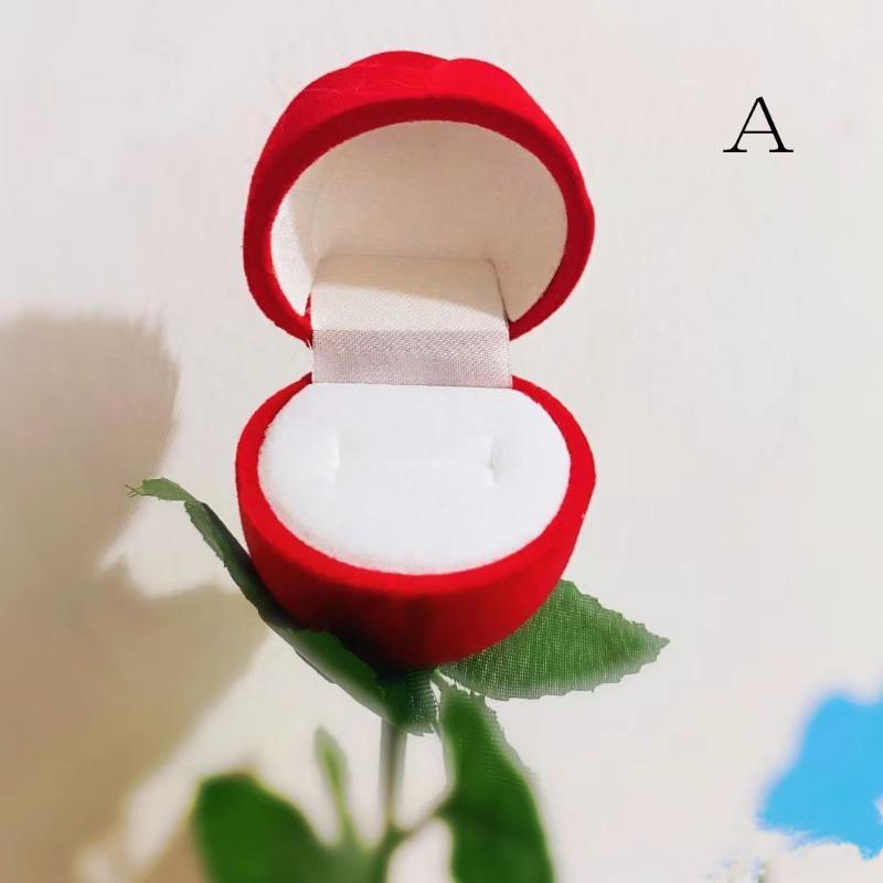 Red Rose Flocked Jewelry Box Creative Proposal Ring Storage Box Romantic Engagement Ring Case Gift Box For Valentine's Day