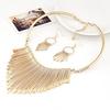 Women's Fashion Luxury Tassel Pendant Choker Necklace Hook Earrings Jewelry Set