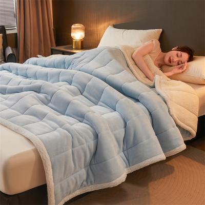Coral Fleece Warm Blankets for Bed Sofa Couch, Three Layers Thicken Flannel Velvet Blanket Quilt, Soft Warmth Quilts Washable