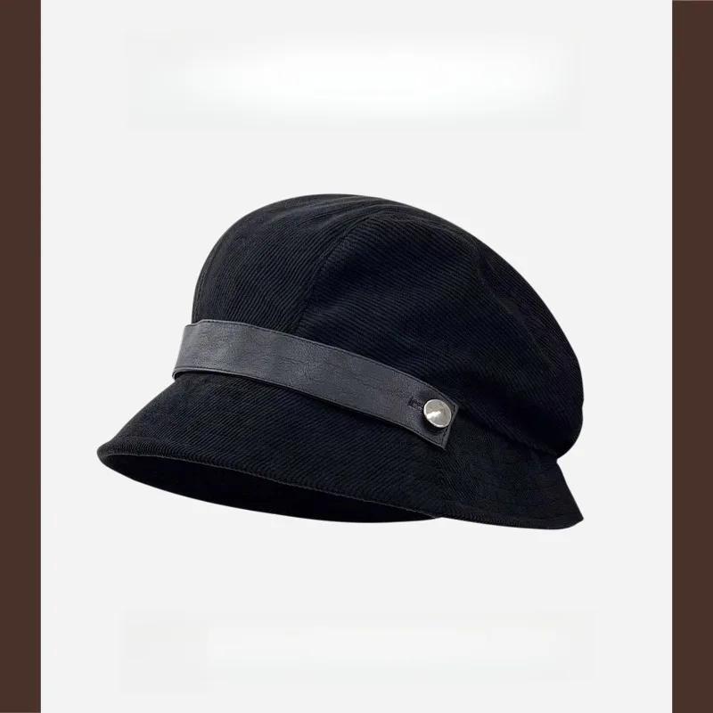 1pc Women's Solid Color Retro Corduroy Bucket Hat,Suitable for Autumn/Winter,Fashion Commute,Used As Gift Hat,Beret,Equestrian