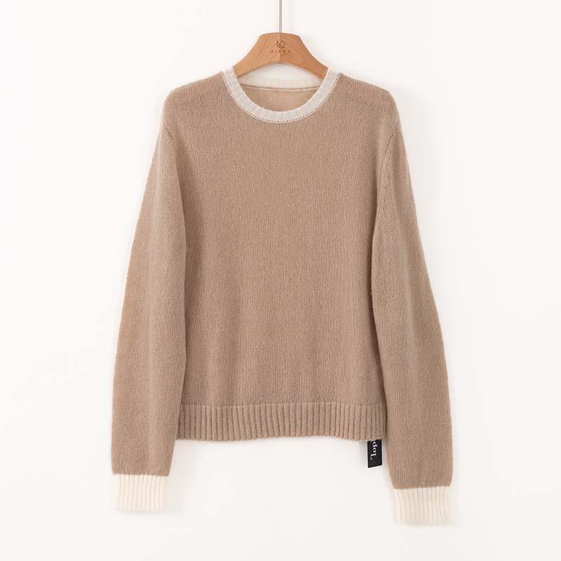 

Премиальный оранжевый мохеровый смесовый свитер с контрастной вязкой и круглым вырезом, женская мода, повседневный, универсальный, с длинным рукавом, нижняя рубашка L хаки