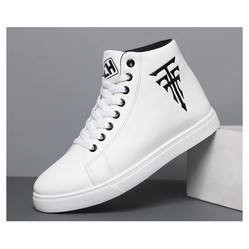 Large Men's Shoes, High Top Casual Board Shoes, Size 48, Medium Top Leather Surface, Waterproof and Anti Slip for Men