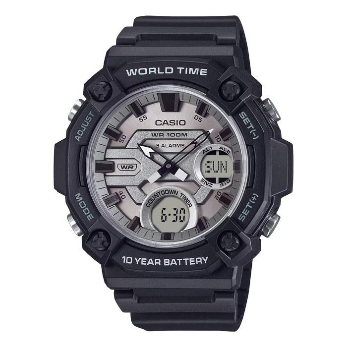 Casio World Time Telememo Quartz Watch AEQ-120W-7AV Men s Black Metallic Gray