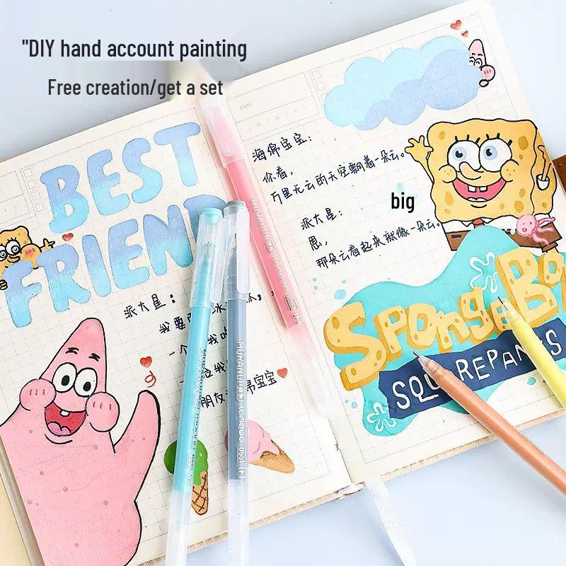 Blaues Frucht-Tagebuch-Stifteset: Gel-, Highlight-, Doodle- & Fluoreszenz-Markerstifte zum Zeichnen & Ausmalen, Große Kapazität