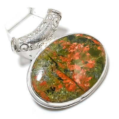 Natürlicher Unakit-Edelstein, handgefertigt, 925er Sterlingsilber, Schmuckanhänger, 4,2 cm, I5O65