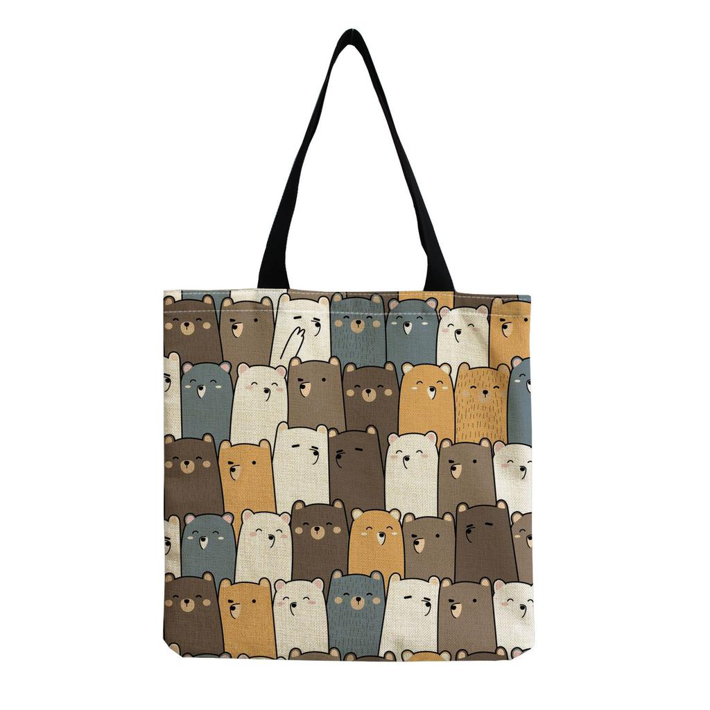Women Vintage Linen Tote Bag - Large Capacity Print Shoulder Handbag for Casual & Grocery Shopping KTB