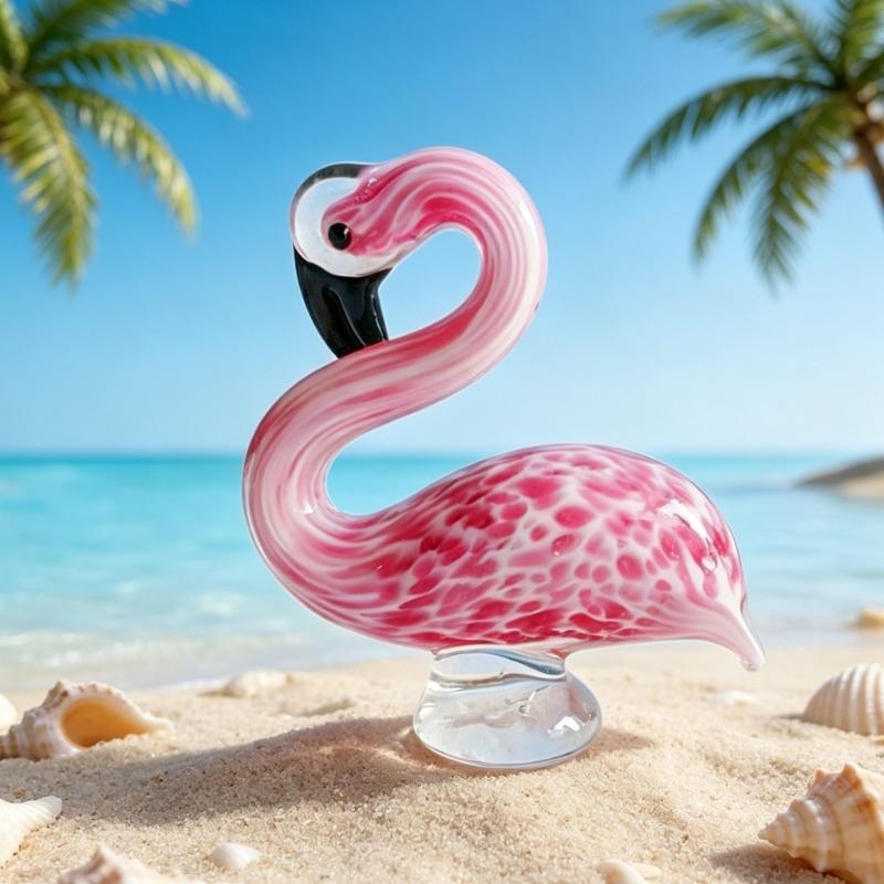 Flamingo Statue Hand Blown Glass Flamingo Figurines,Art Glass Flamingo Sculpture,Souvenir Home Decors Gift for Mom Women