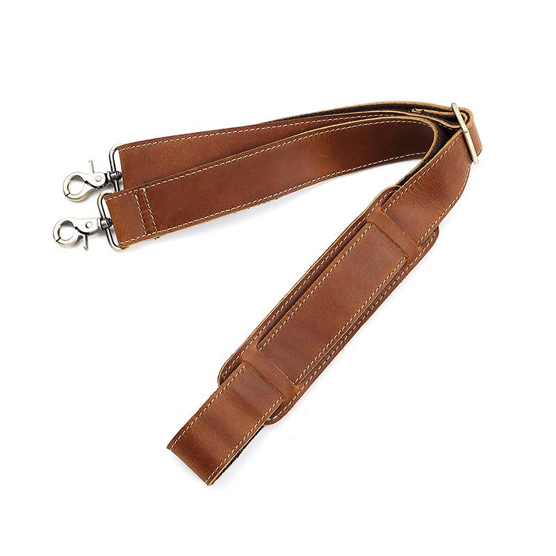 Men's Retro Crossbody Bag Strap - Cowhide Leather, Crazy Horse Finish, Adjustable Length, with Shoulder Pad, European and American Style.