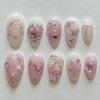 24PCS Pink Star Bow Press On Nail Gentle Blush French Almond False Nail with Pearl Diamonds Design Wearable Sweet Fake Nail Tips