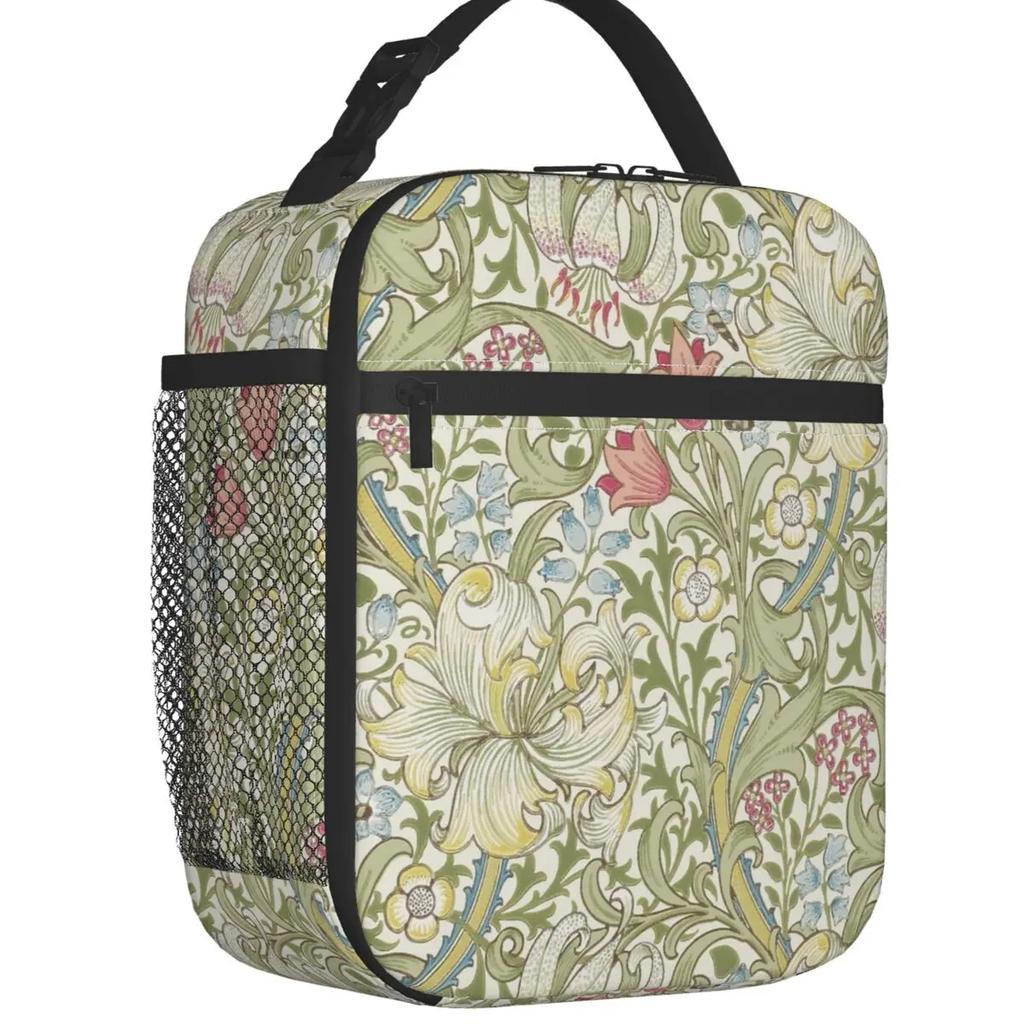 William Morris Vintage Thermal Insulated Lunch Bags Floral Textile Pattern Portable Lunch Container Camp Travel Storage Food Box
